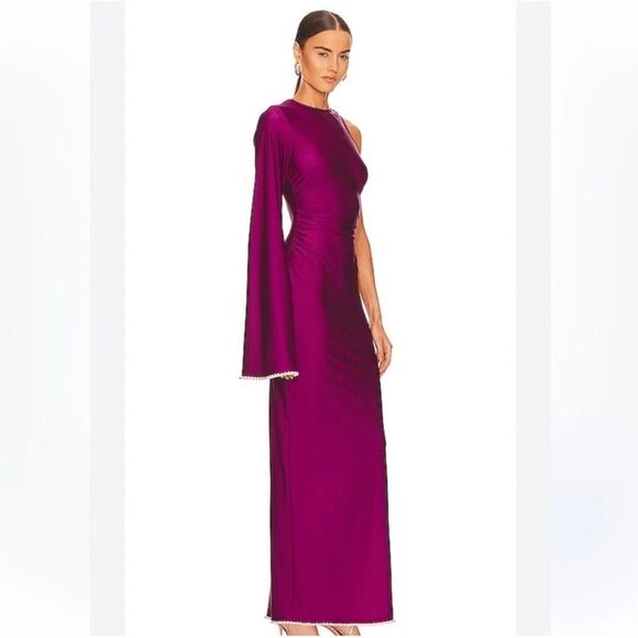 Khanums x REVOLVE Khriya Pearl Trim Maxi Dress Cranberry pink dress gown S - Picture 2 of 13